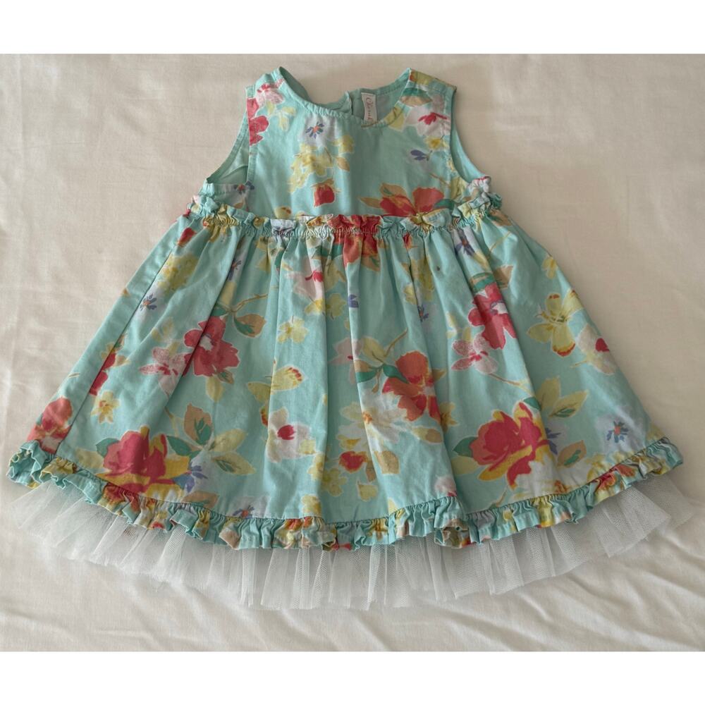 Girls Baby Cherokee Dress Size 6-9 Months w Flowers and tule accents ruffles